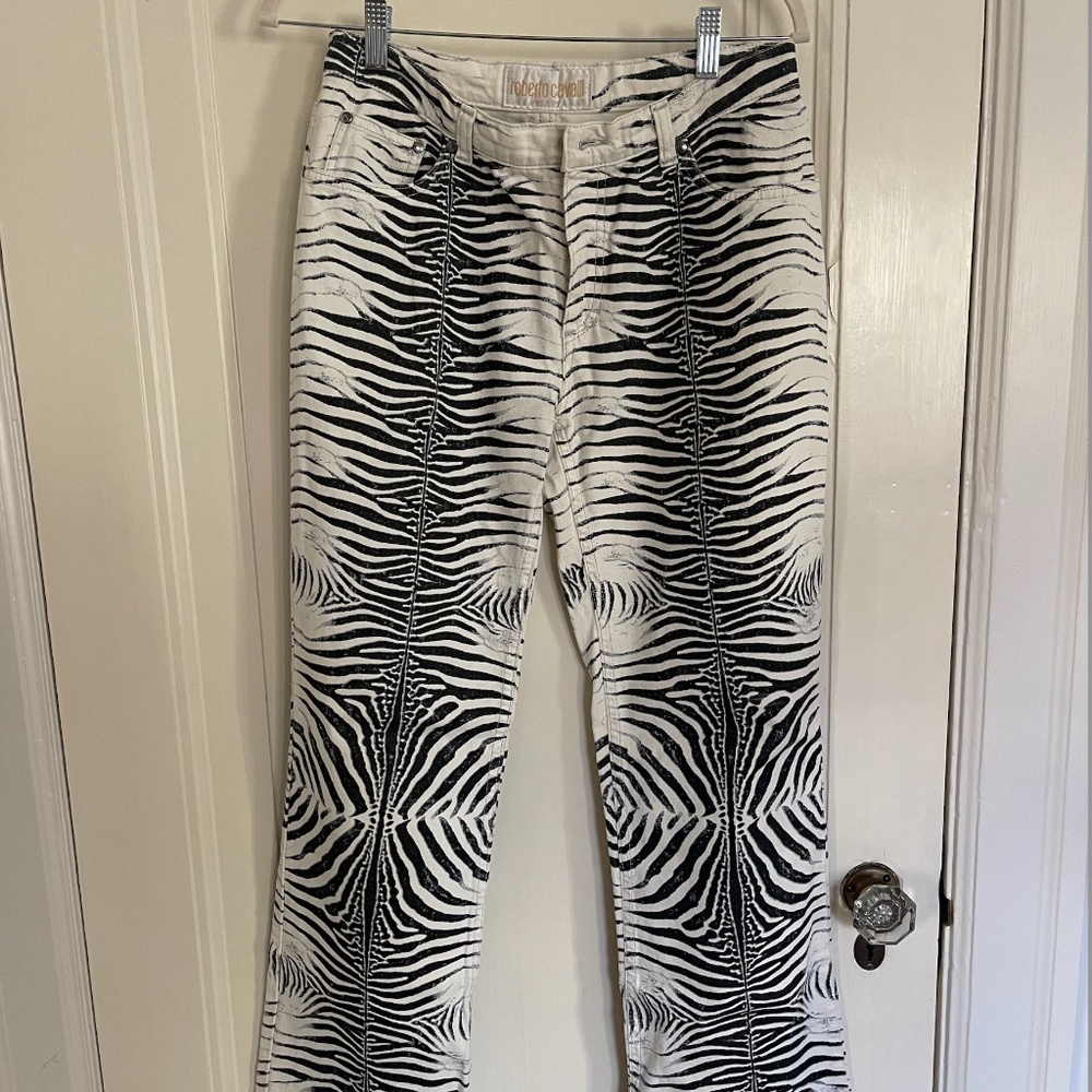 Roberto Cavalli Zebra Print Wide Leg Jeans